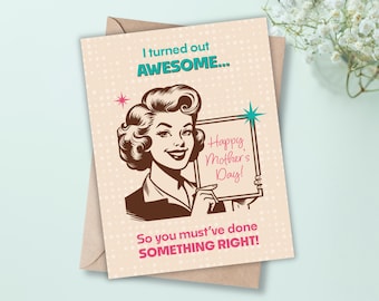 Tarjeta imprimible retro para el Día de la Madre, Día de la Madre divertido, Agradecimiento a mamá, Tarjetas sarcásticas, Día de la Madre con humor, Tarjeta divertida para mamá