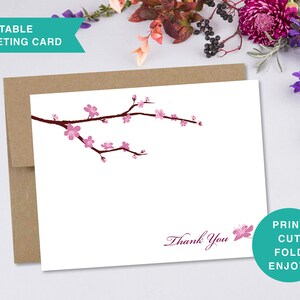 Printable Thank You Card, Cherry Blossom Card, Wedding Thank You Card, 2 Sizes, 5x7 Greeting Card, A2, Print at Home, Digital Download T001 image 3