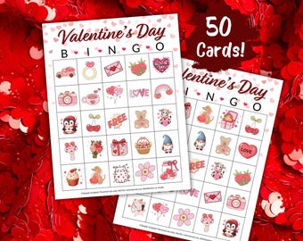 Valentines Day Bingo Game, 50 Printable Bingo Cards, Kids Party Activity, Valentine Classroom Activity, Valentine Party Game, Holiday Bingo