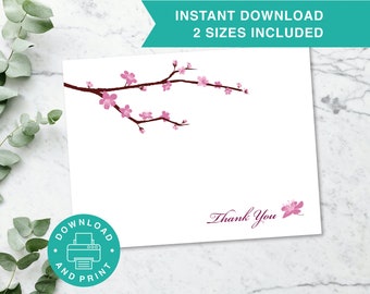 Printable Thank You Card, Cherry Blossom Card, Wedding Thank You Card, 2 Sizes, 5x7 Greeting Card, A2, Print at Home, Digital Download T001
