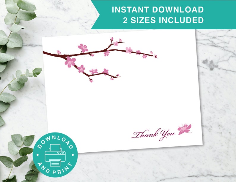 Printable Thank You Card, Cherry Blossoms Thank You Card, Cherry Blossoms, Wedding, Digital Card, Printable Card, INSTANT DOWNLOAD