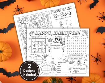 Halloween Activity Placemats, Halloween Coloring Placemats, Printable Halloween Activity, Halloween Classroom Activity, Fall Classroom Craft