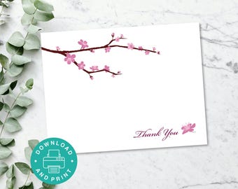 Cherry Blossom Thank You Card - Printable PDF - Etsy