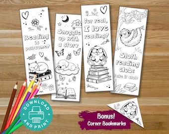 Animal Coloring Bookmarks for Kids, Printable Reading Activity, Library Lovers Month, Printable Bookmarks, Coloring Activity, Book Club