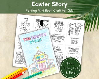 Easter Story Mini Book, Sunday School Craft, Christian Easter Coloring Activity, Holy Week Activity for Kids, Sunday School Coloring Book