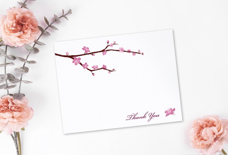 Printable Thank You Card, Cherry Blossom Card, Wedding Thank You Card, 2 Sizes, 5x7 Greeting Card, A2, Print at Home, Digital Download T001 image 5