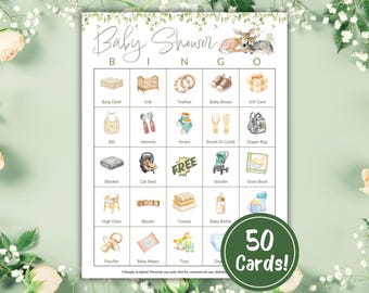 Waldtier-Babyparty-Bingo, 50 einzigartige Bingokarten zum Ausdrucken, Kennenlernspiel für die Babyparty, Geschenkidee für Babys, geschlechtsneutrales Bingo-Spiel