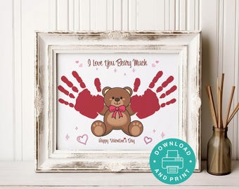 I Love You Beary Much Handprint Art, Valentines Day Handprint Keepsake, Bear Valentine's Day, Daycare Handprint Art, Preschool Handprint Art