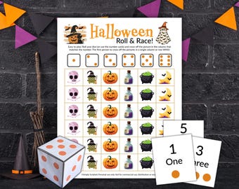 Halloween Roll and Race Dice Game, Printable Kids Halloween Classroom Game, Office Party Game, Halloween Family Activity