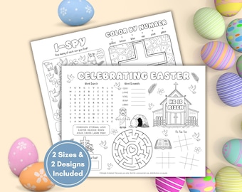 Easter Bible Activity Placemat, Sunday School Coloring, Christian Easter Activity Placemat, Resurrection Sunday Activity for Kids
