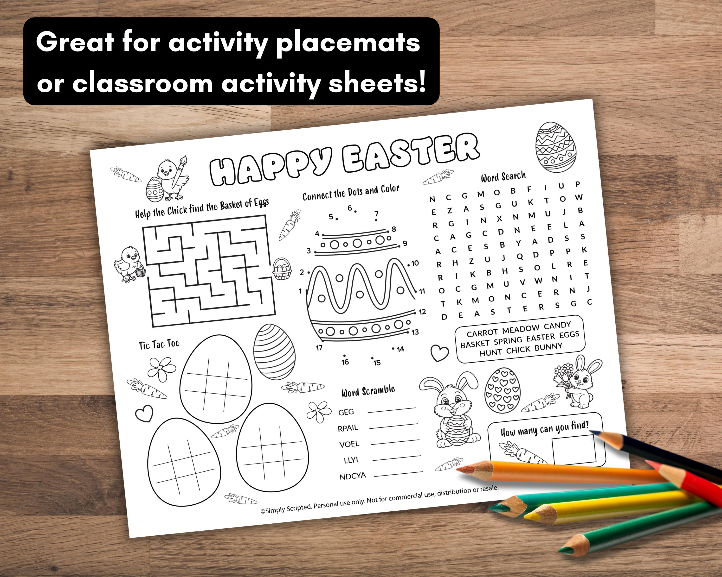 Easter Activity Placemat for Kids, Printable Easter Coloring Placemat ...