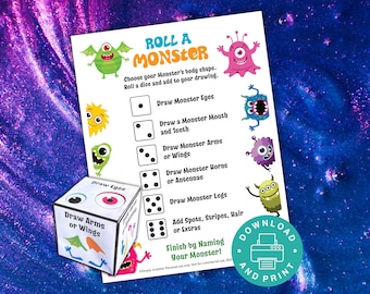 Roll a Monster Game, Monster Dice Game, Printable Halloween Game, Halloween Classroom Activity, Monster Party Activity, Kids Halloween Party