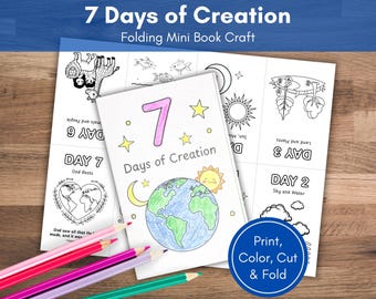 7 Days of Creation, Printable Sunday School Craft, Christian Coloring Activity, Sunday School Coloring Mini Book, Teaching About the Bible