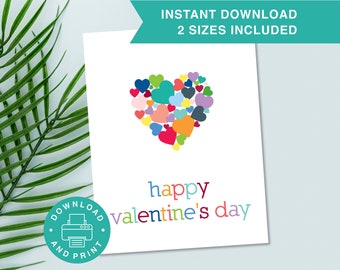 Printable Valentines Card, Valentines Day, Hearts, Printable Valentine, 2 Sizes, 5x7 Greeting Card, A2, Print at Home, Digital Download H002