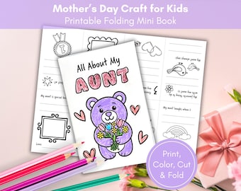 All About Aunt Printable Mini Book, Mother's Day Gift from Kids, All About My Aunt Questionnaire, Mother's Day Coloring Craft