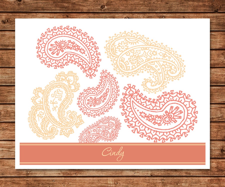 Personalized Stationery Paisley Set of 10 Etsy