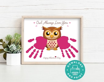 Valentine's Day Handprint Art, Owl Always Love You, Valentines Day Handprint Keepsake, Daycare Handprint Art, Preschool Handprint Art