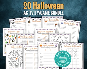 Paquete de juegos de Halloween, juegos imprimibles para niños, adolescentes y adultos, actividades de Halloween para el aula, juegos para fiestas de Halloween