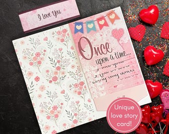 Valentines Day Waterfall Book, DIY Romantic Valentines Card, Love Story Card, Romantic Waterfall Gift Card Booklet, Unique Valentines Card