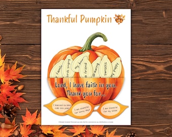 7 Days of Thankfulness Pumpkin Craft, Printable Sunday School Activity, Gratitude Pumpkin Craft, Fall Bible Craft