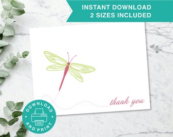 Printable Thank You Card, Wedding Thank You Card, Dragonfly, 2 Sizes, 5x7 Greeting Card, A2, Print at Home, Digital Download T004