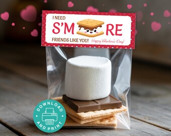 Smores Valentine Treat Bag Topper, Printable Bag Topper, Classroom Valentine Exchange, Kids Goodie Bag Topper, Smores Treat Bag Toppers