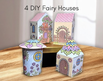 Fairy Paper House Template, DIY Printable Coloring Craft, Fairytale House Template, DIY 3D Paper House, Cut and Paste Activity for Kids