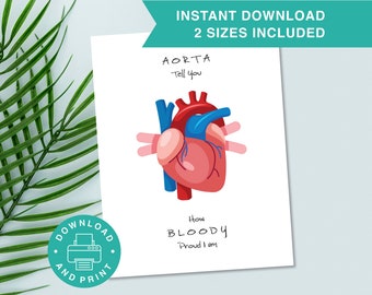 Printable Congratulations Card, Aorta Heart, Congrats Card, Graduation, 2 Sizes, 5x7 Greeting Card, A2, Print at Home, Digital Download C002