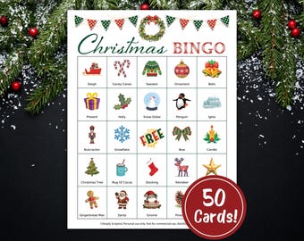 Christmas Bingo Game, 50 Printable Bingo Cards, Kids Party Activity, Christmas Classroom Activity, Christmas Party Game, Holiday Bingo