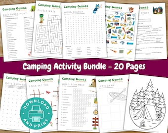 Camping Activity Bundle, Printable Camping Game Bundle, Summer Camp Games, Kids Road Trip Game, Kids Puzzles and Mazes, Camp Coloring Pages