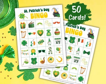 St Patrick's Day Bingo Game, 50 Printable Bingo Cards, Kids Party Activity, St Patricks Classroom Activity