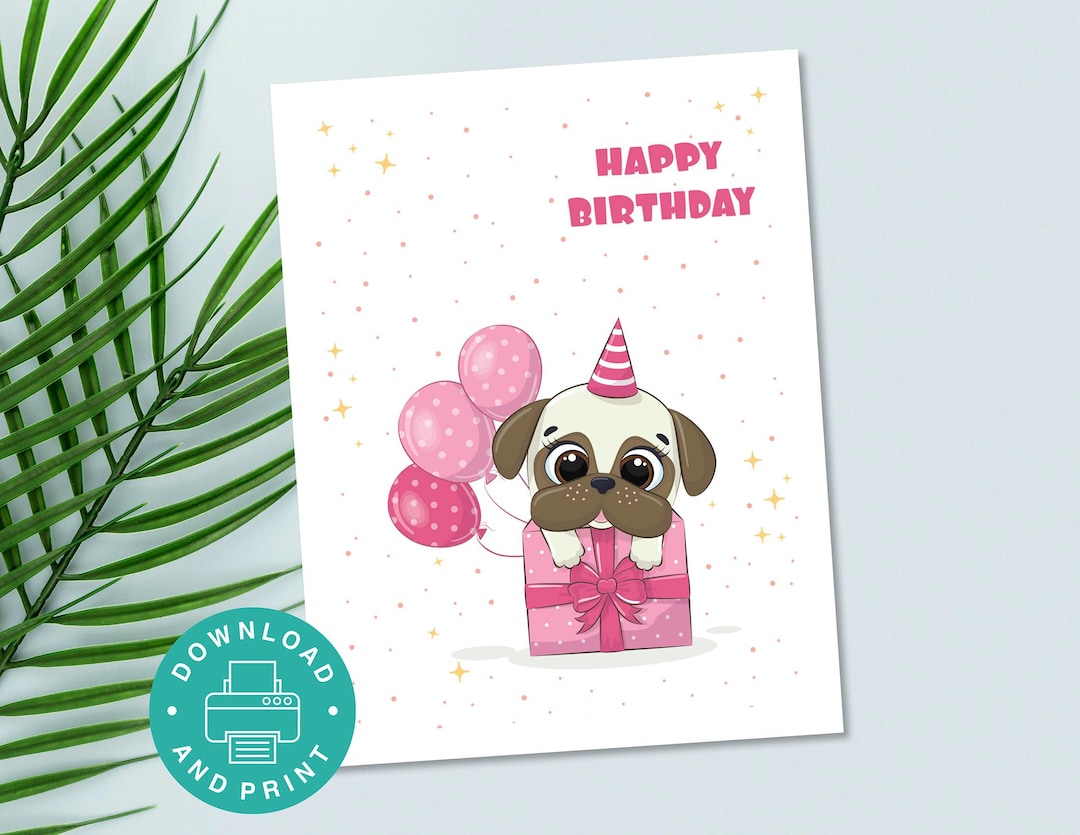 Printable Birthday Card, Puppy Birthday, Pink Birthday, Happy Birthday ...