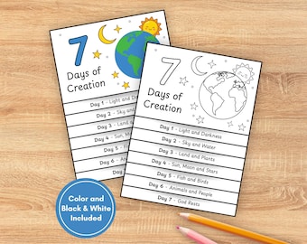7 Days of Creation, Printable Sunday School Craft, Christian Coloring Activity, Sunday School Coloring Flipbook, Teaching About the Bible