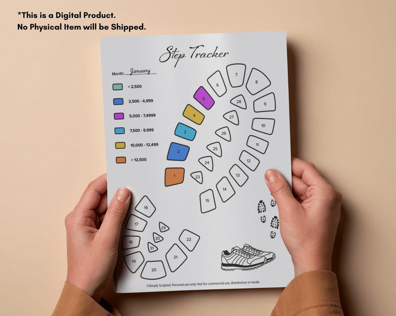Step Log Color In Monthly Step Tracker, Daily Step Counter, Printable Walking Tracker ...