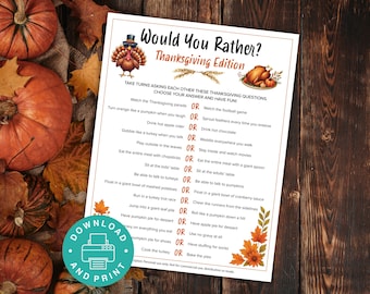 Juego "¿Qué prefieres?" para el Día de Acción de Gracias, Juego para romper el hielo en Acción de Gracias, Actividad imprimible para el Día de Acción de Gracias, Actividad para el aula sobre el Día de Acción de Gracias