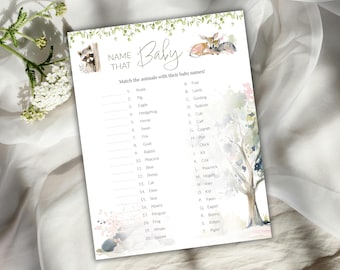 Woodland Animals Baby Shower Game, Name that Baby Animal Game, Printable Baby Shower Icebreaker Activity, Baby Shower Activity