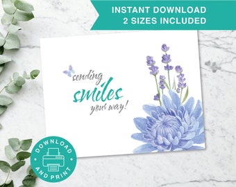 Printable Greeting Card, Thinking of You Card, Floral Thank You Card, 2 Sizes, 5x7 Greeting Card, A2, Print at Home, Digital Download A002