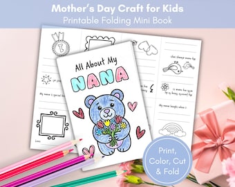 All About Nana Printable Mini Book, Mother's Day Gift from Kids, All About Grandma Questionnaire, Mother's Day Coloring Craft