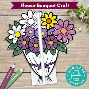 Bouquet de fleurs à imprimer - Carte à colorier pour la fête des mères, cadeau pour maman, activité de classe Fête des mères, coloriage pour grand-mère, bricolage, bricolage M008