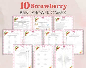 Strawberry Baby Shower Games, Printable Baby Shower Games Bundle, Pink Coquette Baby Sprinkle Activities, Baby Girl Shower Bundle