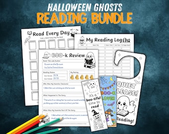 Halloween Reading Bundle, Coloring Bookmarks for Kids, Printable Reading Tracker, Halloween Ghost Bookmarks, Classroom Activity