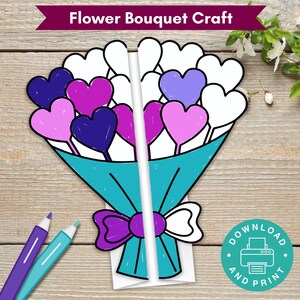 Printable Flower Bouquet Craft Mothers Day Coloring Card Gift for Mom Classroom Activity Mothers Day Grandma Coloring Pages DIY Craft M010
