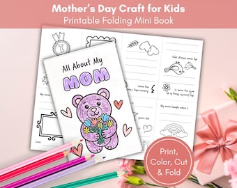 Minilibro imprimible "Todo sobre mamá", regalo del Día de la Madre de parte de los niños, cuestionario "Todo sobre mamá", manualidad del Día de la Madre, página para colorear del Día de la Madre.