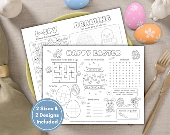 Easter Activity Placemat for Kids, Printable Easter Coloring Placemat, Kids Classroom Activity, Printable Placemat Activity