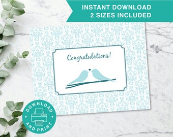 Printable Congratulations Card, Congrats Card, Love Birds, Congrats, 2 Sizes, 5x7 Greeting Card, A2, Print at Home, Digital Download C003