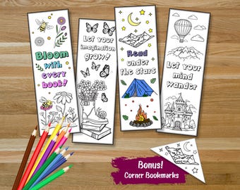 Nature Coloring Bookmarks for Kids, Printable Reading Activity, Library Lovers Month, Printable Bookmarks, Coloring Activity, Book Club