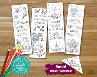 Nature Coloring Bookmarks for Kids, Printable Reading Activity, Library Lovers Month, Printable Bookmarks, Coloring Activity, Book Club
