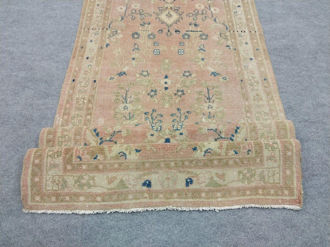 Vintage Turkish Antique Runner Rug. Handmade Wool Cotton Pastel Hallway ...