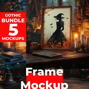 5 Gothic decor, horror frames, witchy frames, mockup bundle, vertical frames mockup, haunted frame, moody art frames