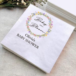 Personalized Baby In Bloom Baby Shower Napkins, Custom Baby Shower Napkins, Personalized Wildflower Party Napkins, Floral Baby Shower Napkin